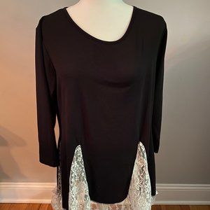 Women's Black Top with White Lace Trim